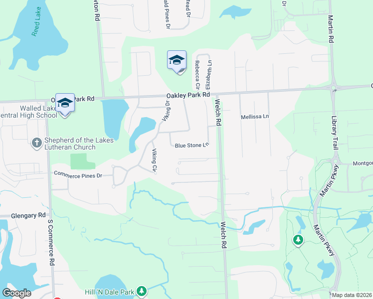 map of restaurants, bars, coffee shops, grocery stores, and more near 1970 Blue Stone Lane in Commerce Charter Township