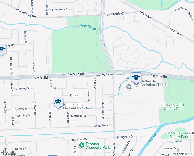 map of restaurants, bars, coffee shops, grocery stores, and more near 36884 Lodge Drive in Sterling Heights