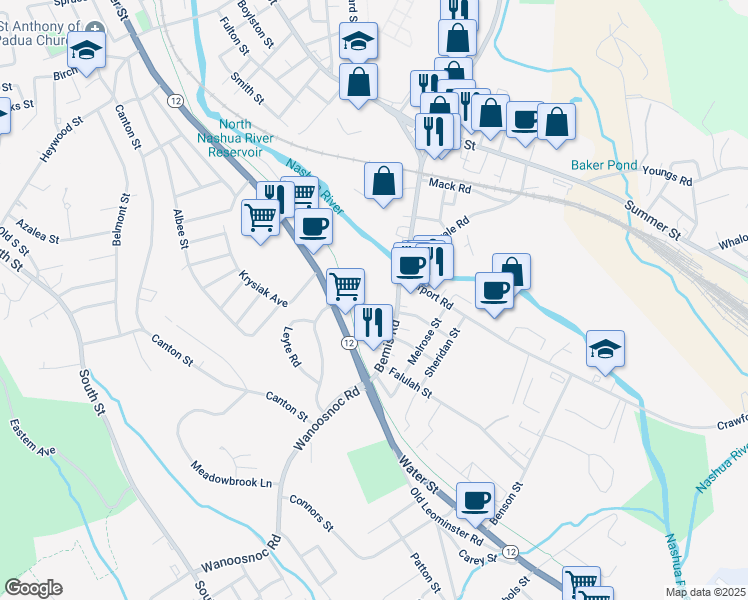 map of restaurants, bars, coffee shops, grocery stores, and more near 60 Duck Mill Road in Fitchburg