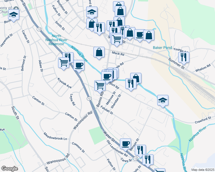 map of restaurants, bars, coffee shops, grocery stores, and more near 32 Airport Road in Fitchburg