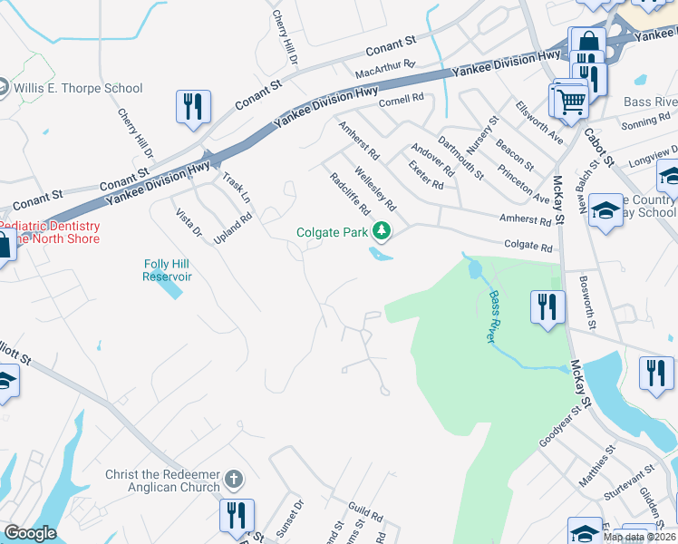 map of restaurants, bars, coffee shops, grocery stores, and more near 4 Duck Pond Road in Beverly