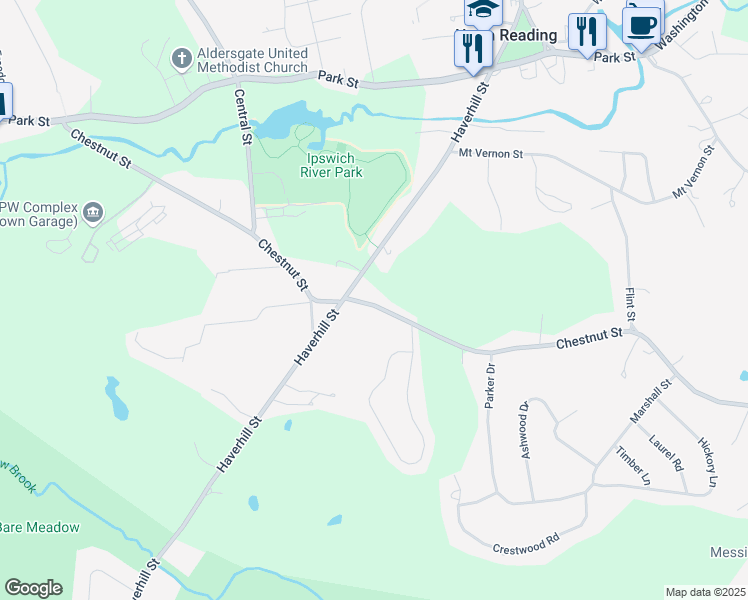 map of restaurants, bars, coffee shops, grocery stores, and more near 115 Chestnut Street in North Reading