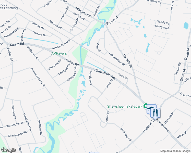map of restaurants, bars, coffee shops, grocery stores, and more near 524 Shawsheen Avenue in Wilmington