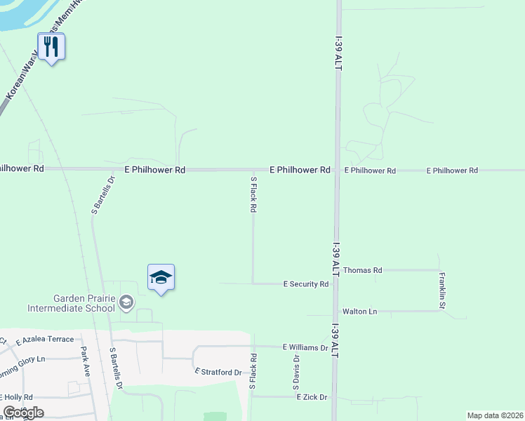 map of restaurants, bars, coffee shops, grocery stores, and more near 3441 South Flack Road in Beloit