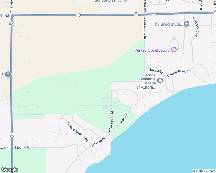 map of restaurants, bars, coffee shops, grocery stores, and more near N2047 North Lakeshore Drive in Fontana-on-Geneva Lake