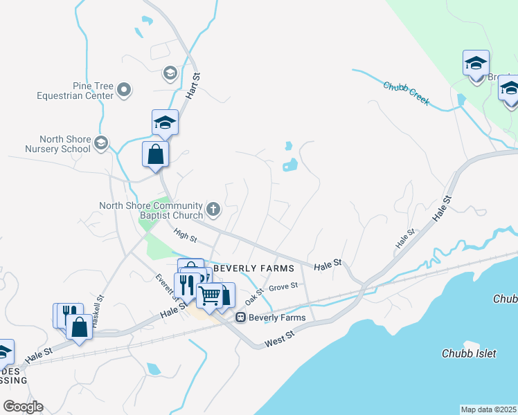 map of restaurants, bars, coffee shops, grocery stores, and more near 804 Hale Street in Beverly