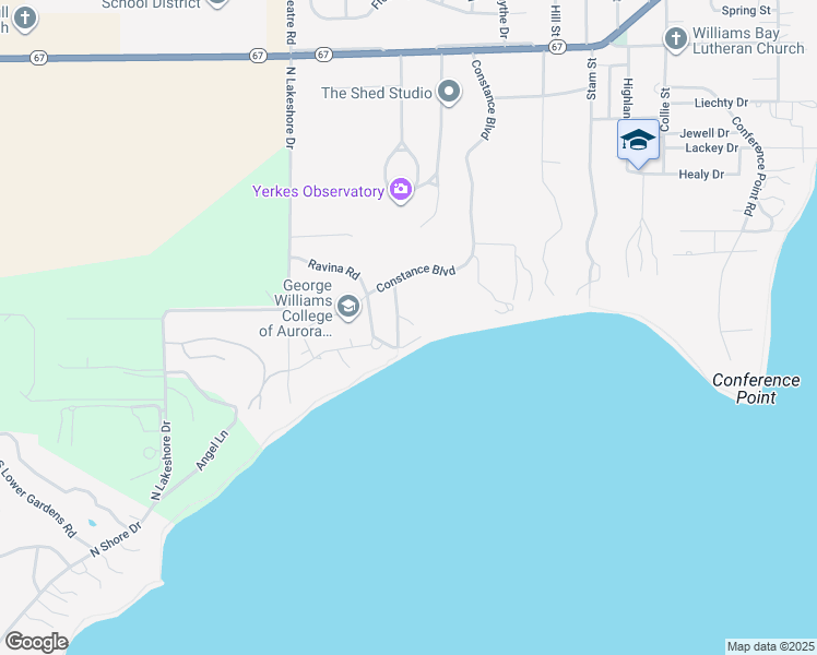 map of restaurants, bars, coffee shops, grocery stores, and more near 350 Constance Boulevard in Williams Bay