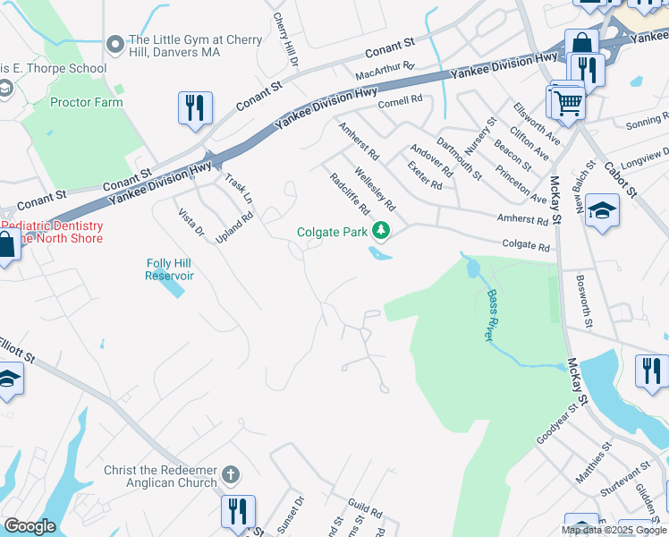 map of restaurants, bars, coffee shops, grocery stores, and more near 4 Duck Pond Road in Beverly