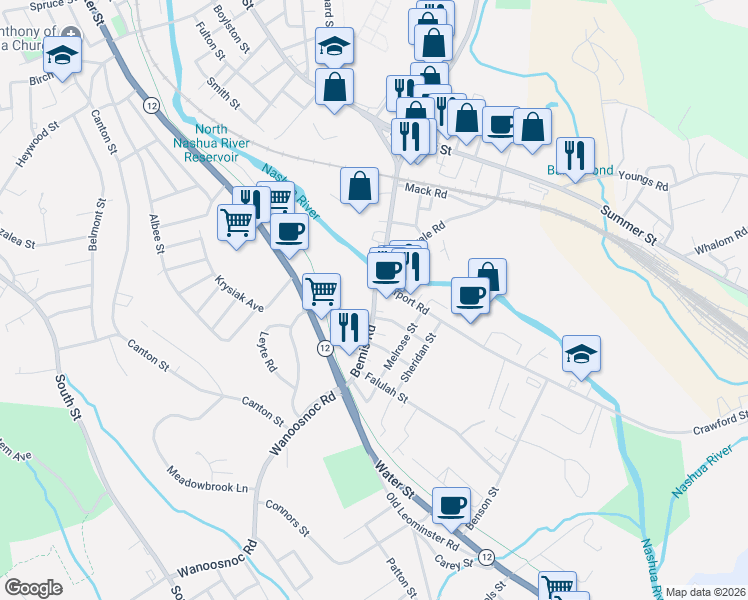 map of restaurants, bars, coffee shops, grocery stores, and more near 116 Bemis Road in Fitchburg