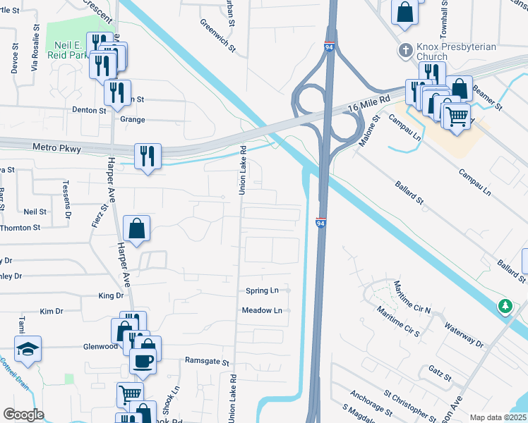 map of restaurants, bars, coffee shops, grocery stores, and more near 24616 North Elda Court in Harrison charter Township