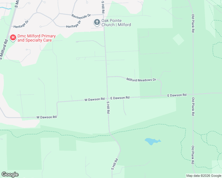 map of restaurants, bars, coffee shops, grocery stores, and more near 1663 South Hill Road in Milford Charter Township