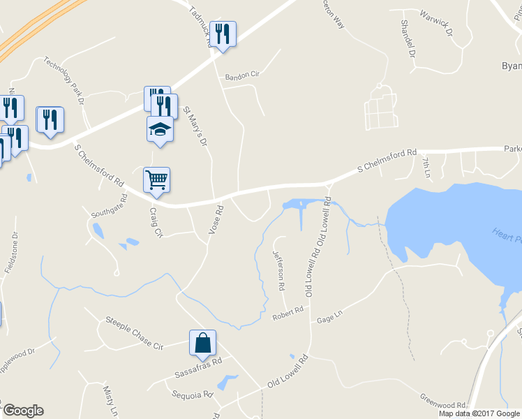 map of restaurants, bars, coffee shops, grocery stores, and more near 4 Lasallette Road in Westford