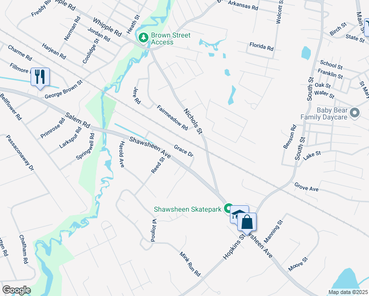 map of restaurants, bars, coffee shops, grocery stores, and more near 13 Grace Drive in Wilmington