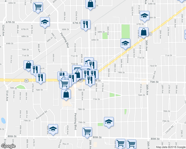 map of restaurants, bars, coffee shops, grocery stores, and more near 3810 Roosevelt Rd in Kenosha