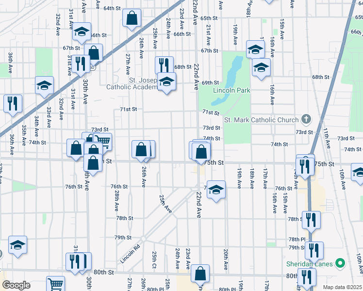 map of restaurants, bars, coffee shops, grocery stores, and more near 7336 23rd Avenue in Kenosha