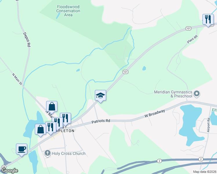 map of restaurants, bars, coffee shops, grocery stores, and more near 105 Gardner Road in Templeton