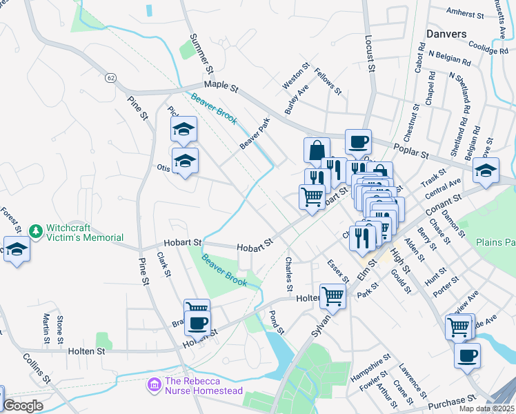 map of restaurants, bars, coffee shops, grocery stores, and more near 35 Pickering Street in Danvers