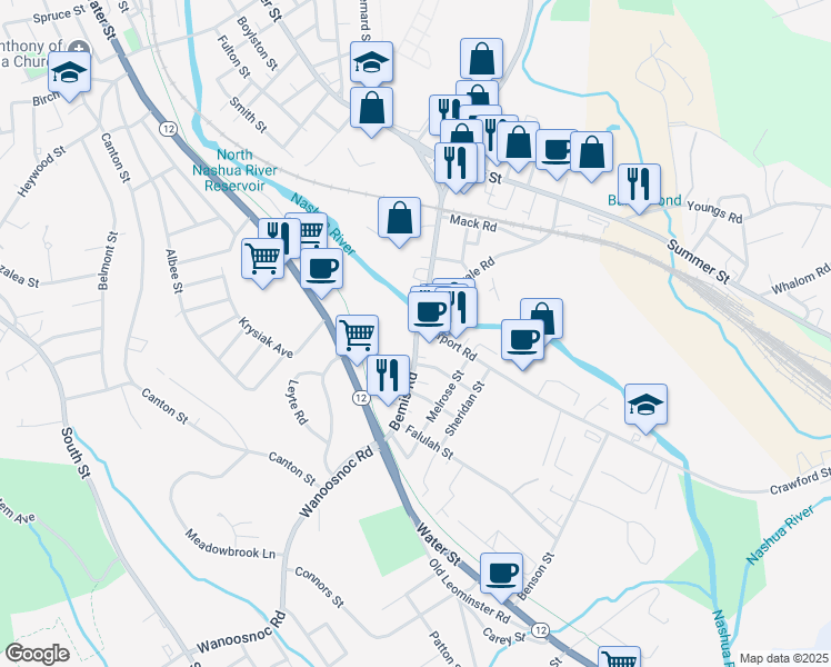 map of restaurants, bars, coffee shops, grocery stores, and more near 116 Bemis Road in Fitchburg