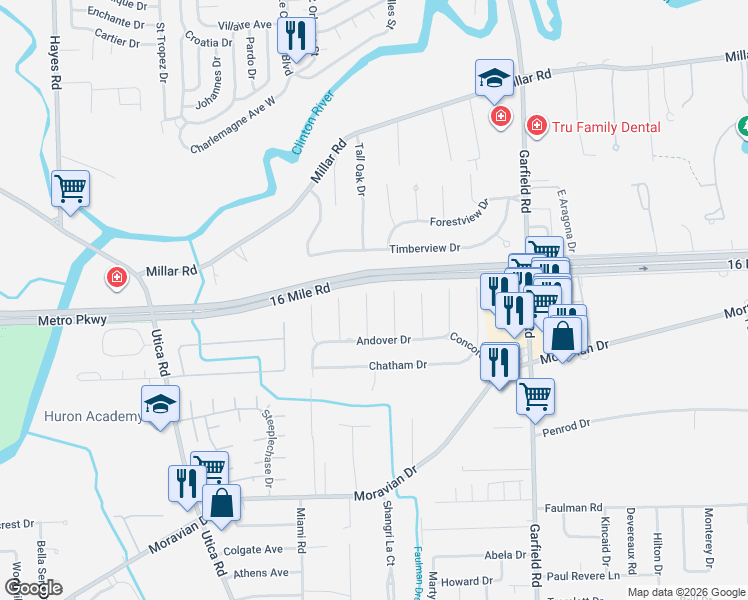 map of restaurants, bars, coffee shops, grocery stores, and more near 36778 Nantucket Court in Macomb County