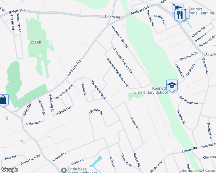map of restaurants, bars, coffee shops, grocery stores, and more near 12 Governor Saltonstall Road in Billerica