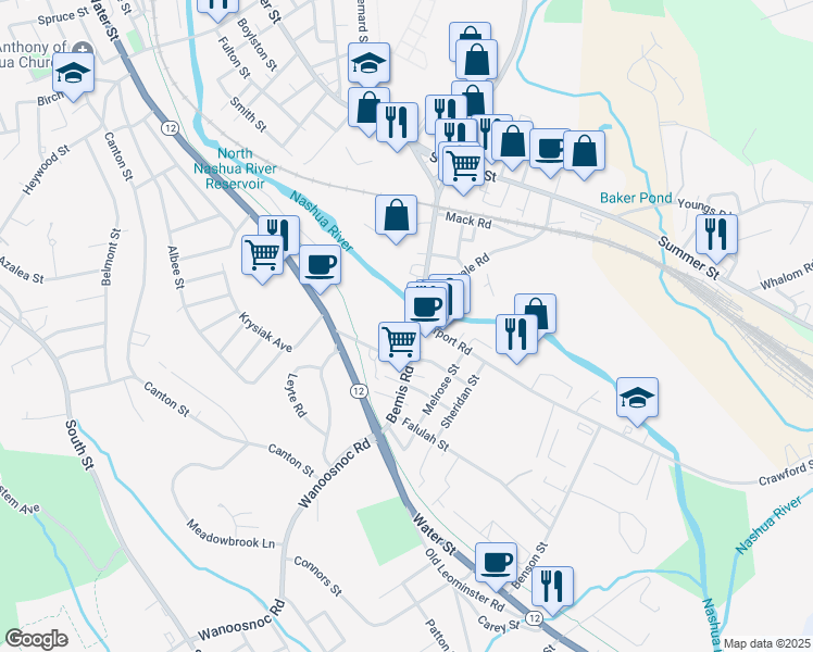 map of restaurants, bars, coffee shops, grocery stores, and more near 116 Bemis Road in Fitchburg