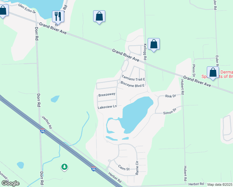 map of restaurants, bars, coffee shops, grocery stores, and more near 2635 Cypress Garden Drive in Brighton