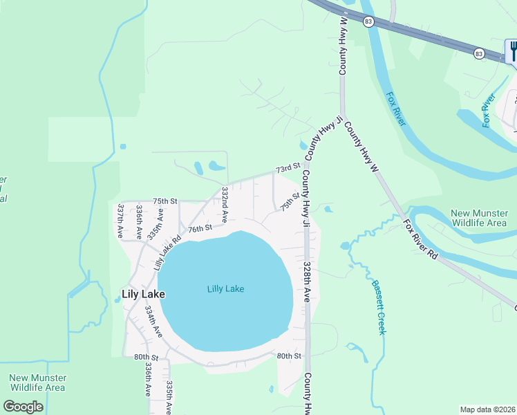 map of restaurants, bars, coffee shops, grocery stores, and more near 33038 76th Street in Burlington