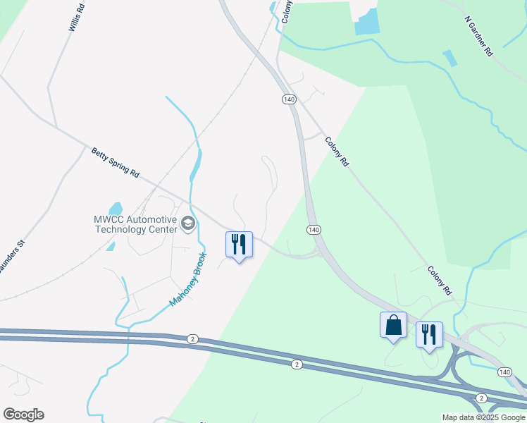 map of restaurants, bars, coffee shops, grocery stores, and more near 29 Olde Colonial Drive in Gardner