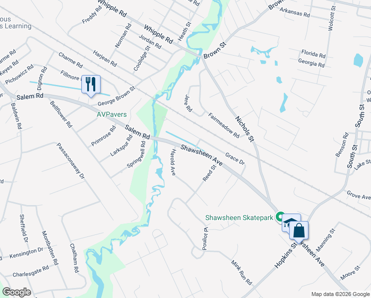 map of restaurants, bars, coffee shops, grocery stores, and more near 524 Shawsheen Avenue in Wilmington