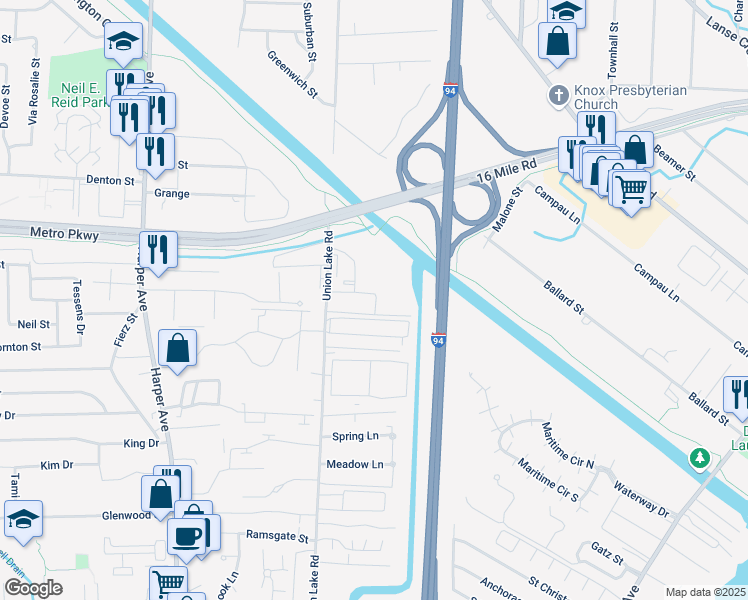 map of restaurants, bars, coffee shops, grocery stores, and more near 24666 Katherine Court in Harrison charter Township