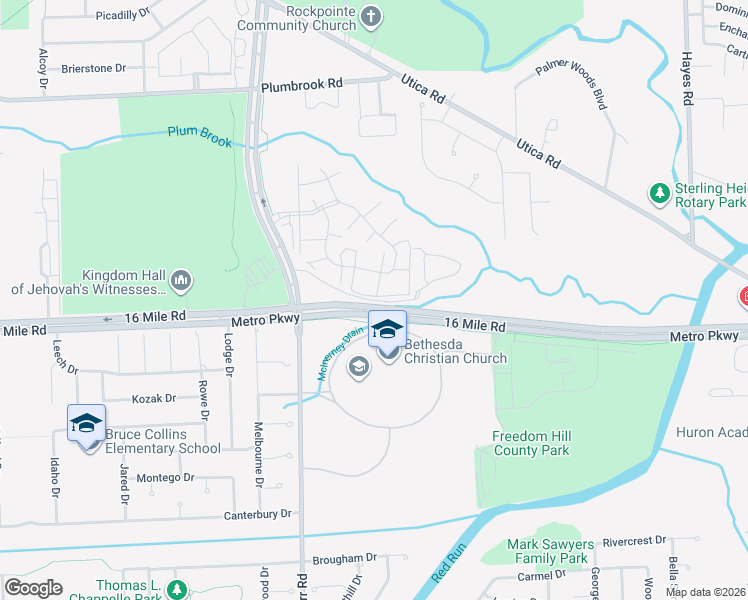 map of restaurants, bars, coffee shops, grocery stores, and more near 163/2 Ivanhoe Drive in Sterling Heights