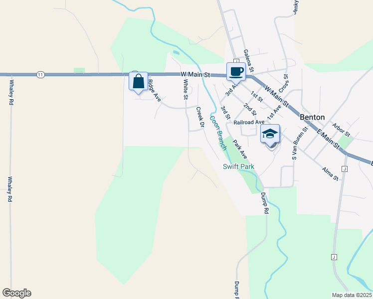 map of restaurants, bars, coffee shops, grocery stores, and more near 341 White Street in Benton