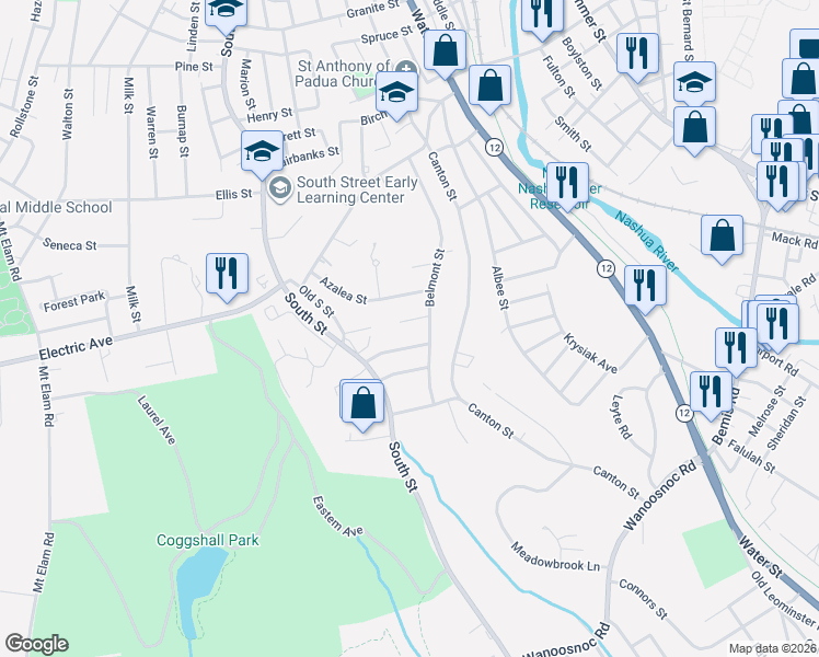 map of restaurants, bars, coffee shops, grocery stores, and more near 212 Belmont Street in Fitchburg