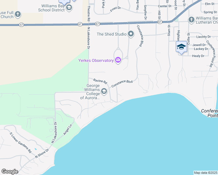 map of restaurants, bars, coffee shops, grocery stores, and more near 350 Constance Boulevard in Williams Bay