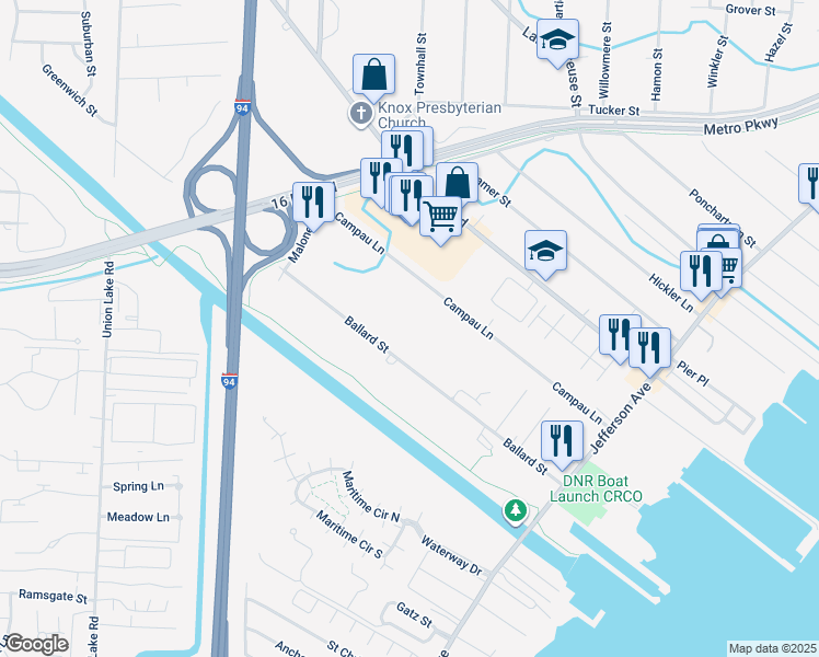 map of restaurants, bars, coffee shops, grocery stores, and more near 26235 Ballard Street in Harrison Township