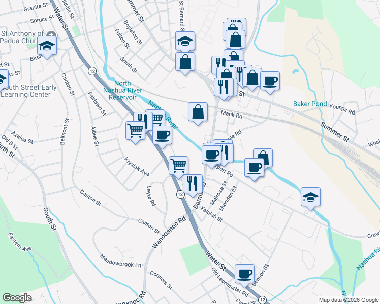 map of restaurants, bars, coffee shops, grocery stores, and more near 118 Bemis Road in Fitchburg