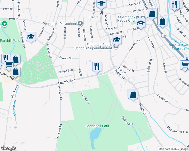 map of restaurants, bars, coffee shops, grocery stores, and more near 82 Electric Avenue in Fitchburg