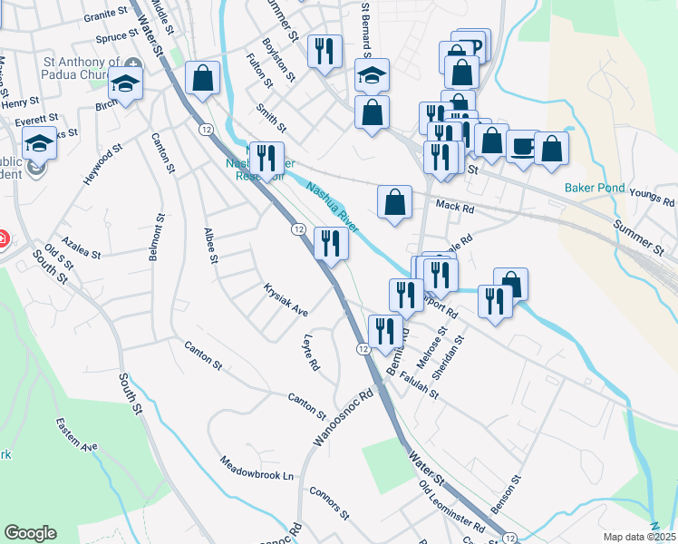 map of restaurants, bars, coffee shops, grocery stores, and more near 824 Water Street in Fitchburg