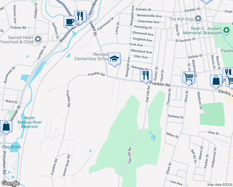 map of restaurants, bars, coffee shops, grocery stores, and more near 34 Southwick Street in Fitchburg