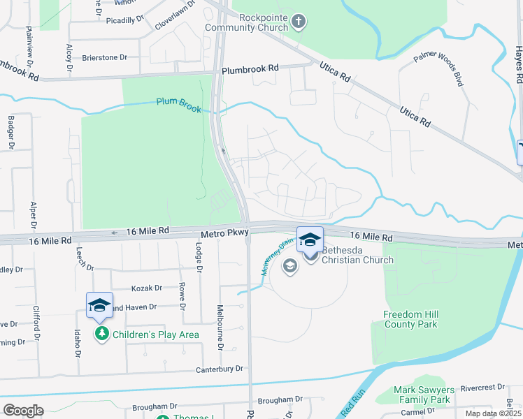 map of restaurants, bars, coffee shops, grocery stores, and more near 13901 Metro Parkway in Sterling Heights