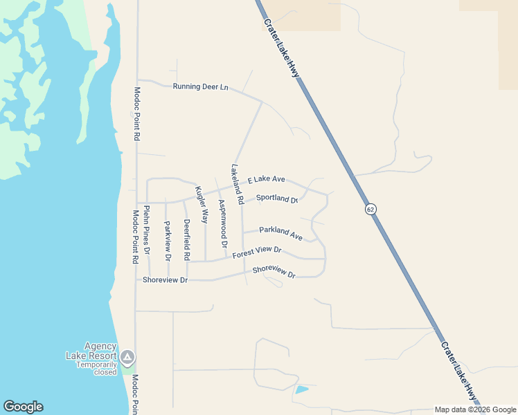 map of restaurants, bars, coffee shops, grocery stores, and more near 3076 East Lake Avenue in Chiloquin