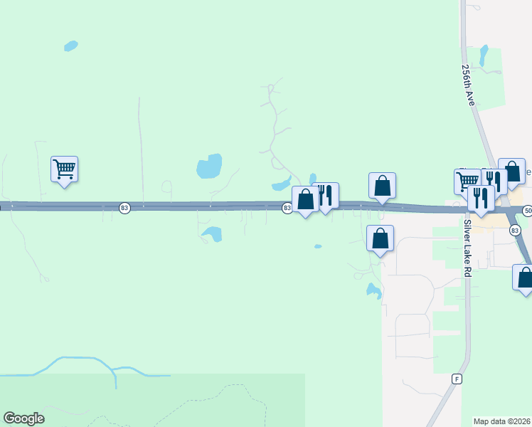 map of restaurants, bars, coffee shops, grocery stores, and more near 26605 75th Street in Salem Lakes
