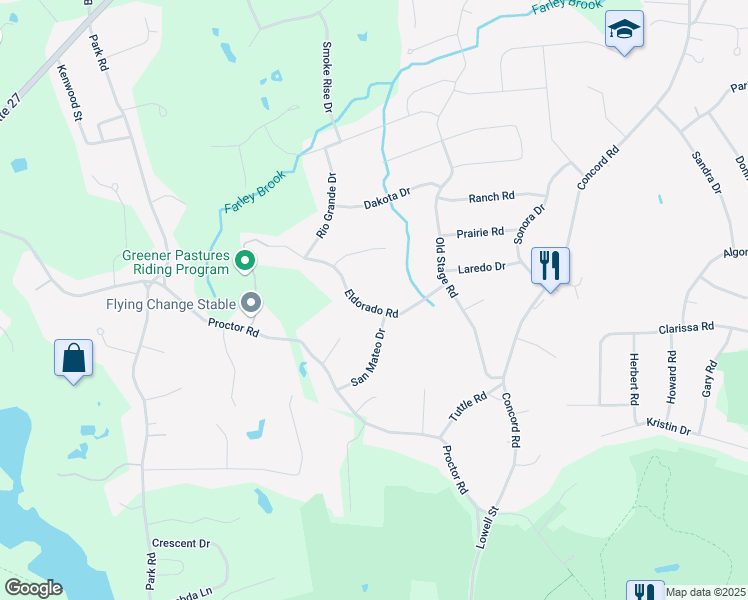map of restaurants, bars, coffee shops, grocery stores, and more near 13 Eldorado Road in Chelmsford