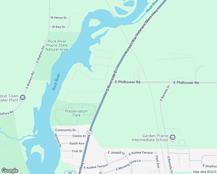 map of restaurants, bars, coffee shops, grocery stores, and more near 3457 South Riverside Drive in Beloit