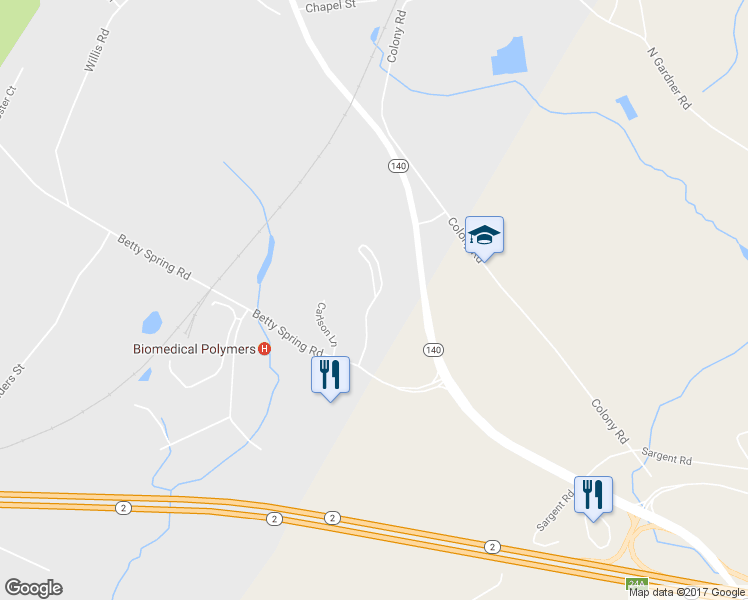 map of restaurants, bars, coffee shops, grocery stores, and more near 4 Olde Colonial Drive in Gardner
