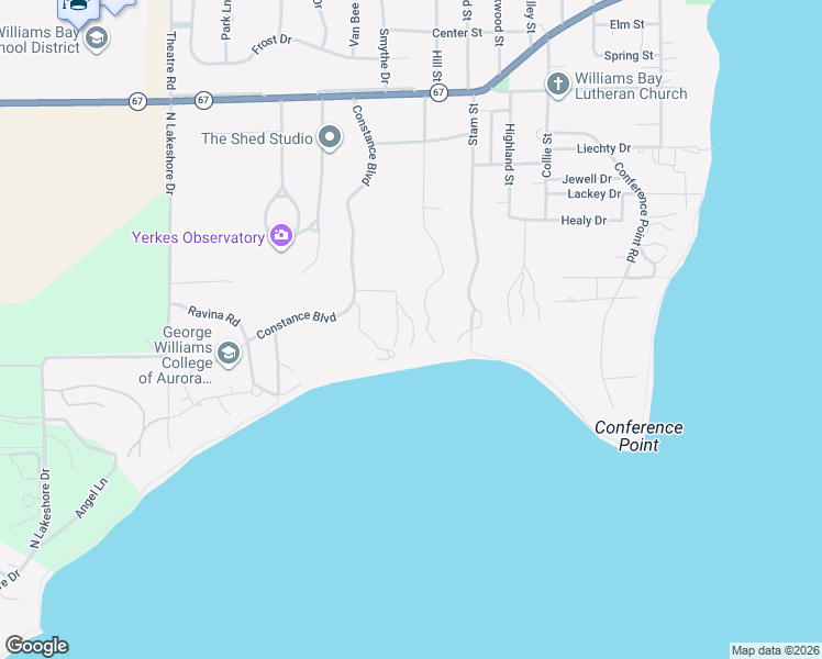 map of restaurants, bars, coffee shops, grocery stores, and more near 249 Constance Boulevard in Williams Bay