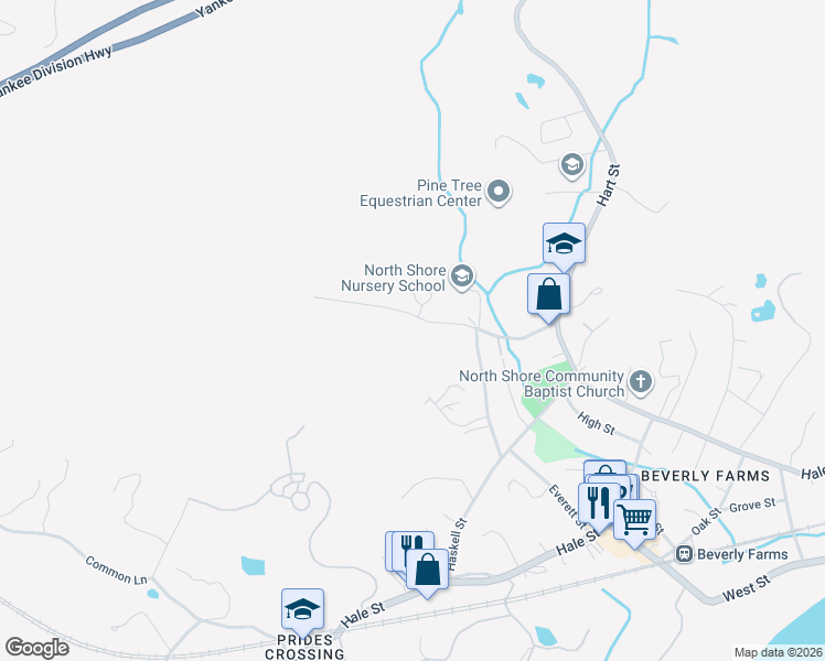 map of restaurants, bars, coffee shops, grocery stores, and more near 195 Greenwood Avenue in Beverly