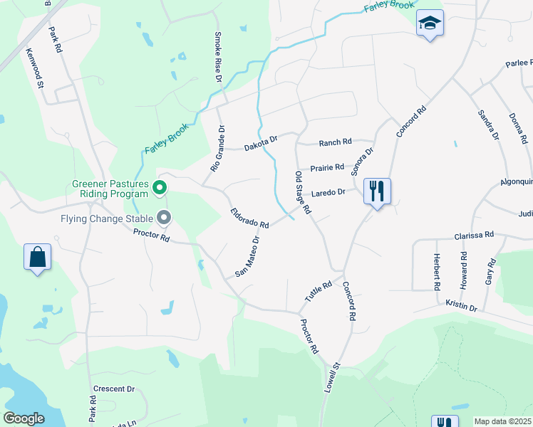 map of restaurants, bars, coffee shops, grocery stores, and more near 13 Eldorado Road in Chelmsford