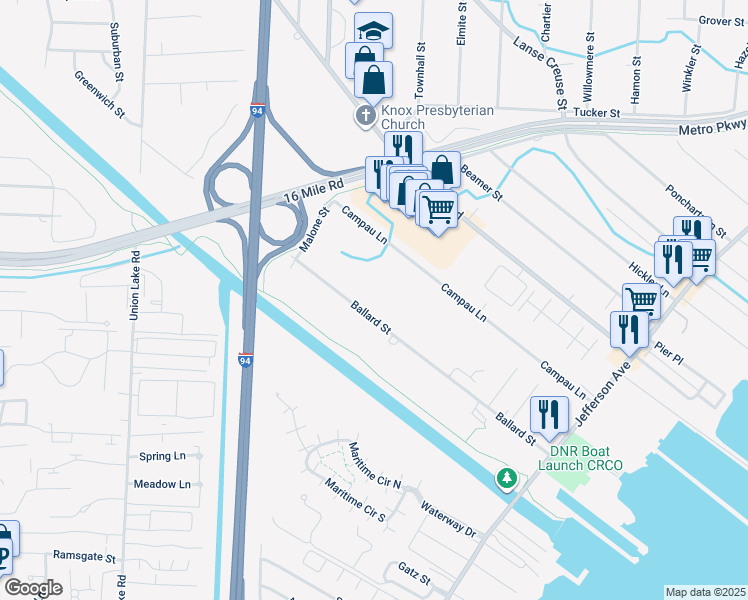 map of restaurants, bars, coffee shops, grocery stores, and more near 26235 Ballard Street in Macomb County