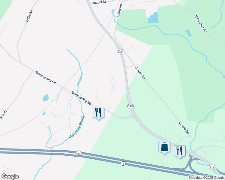 map of restaurants, bars, coffee shops, grocery stores, and more near 68 Olde Colonial Drive in Gardner
